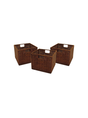 Set Of 3 Winsome Cube Storage Basket Antique Walnut