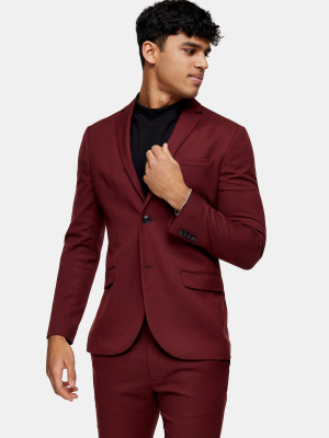 2 Piece Burgundy Skinny Fit Suit With Notch Lapels