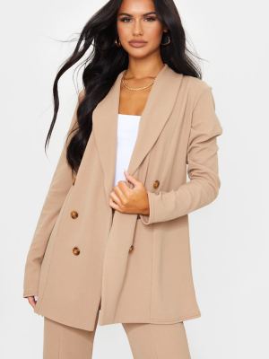 Camel Oversized Shoulder Pad Button Detail Blazer