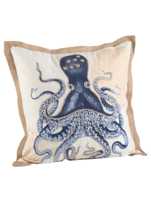 20"x20" Octopus Print Cotton Throw Pillow Navy - Saro Lifestyle