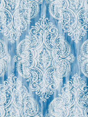 Jackman Damask Wallpaper In Blues And Ivory By Carl Robinson For Seabrook Wallcoverings