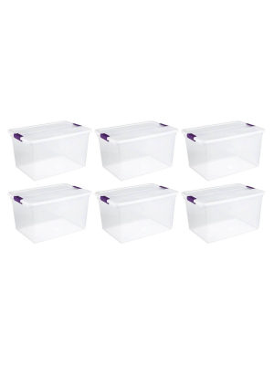 Sterilite 66 Quart Clear Plastic Latching Handle Storage Container Tote (6 Pack)