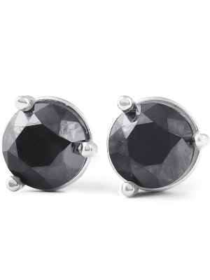 Pompeii3 2 Ct Black Diamond Martini 3-prong Studs 14k White Gold Earrings