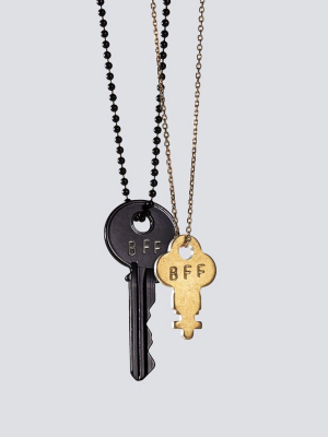 Best Friends Matte Black + Gold Dainty Key Necklace Set