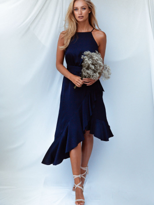 Ariana Halter Frill Dress / Navy