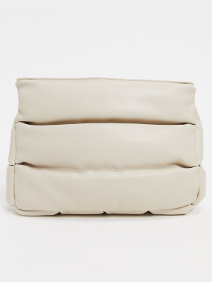 Asos Design Clean Clutch Bag In Off White Quilted Puff