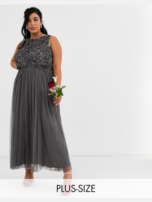 Maya Plus Bridesmaid Delicate Sequin 2 In 1 Midaxi Dress In Dark Gray