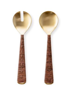 Rattan & Gold Serving Set