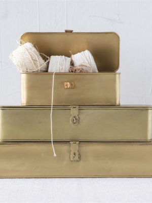 Set Of 3 Decorative Metal Boxes In Brass Finish