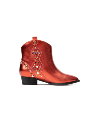 Miss Dallas Red Metallic Multi Gem Studded Bootie - Children's