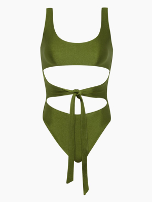 Bond Wrap Cut Out One Piece Swimsuit - Eden Green