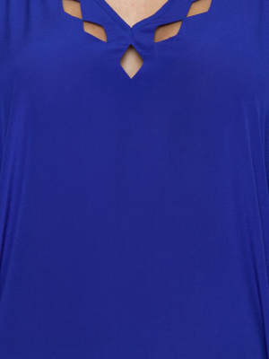 Enna Diamond Cut Out Kaftan Dress - Blue Silk