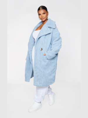 Plus Dusty Blue Borg Drop Arm Midi Coat