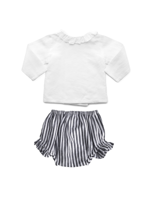 Louelle Gift Set | Double Button Blouse & Harbor Island Stripe Frill Bloomer