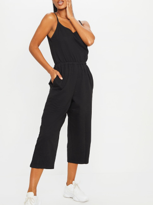 Black Strappy Sweat Culotte Jumpsuit