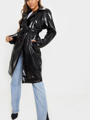 Black Belted Patent Trench Coat