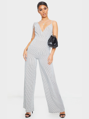 White Stripe Asymmetric Strap Jumpsuit