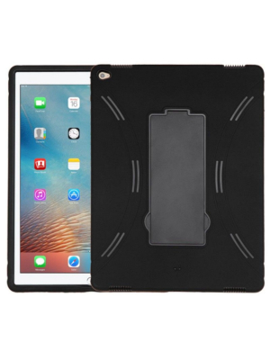 Asmyna For Apple Ipad Pro 12.9" Black Gel Hard Hybrid Rubber Case W/stand