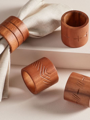 Feed Hand-carved Wood Napkin Rings (set Of 4)