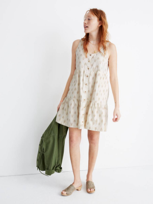 Sleeveless Button-front Tiered Mini Dress In Ikat