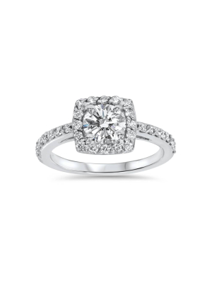 Pompeii3 3/4ct Cushion Halo Diamond Engagement Ring 14k White Gold