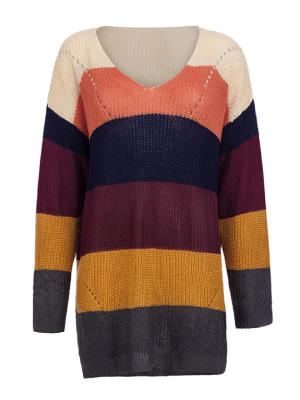 'sydney' Color Block V Neck Long Sweater (3 Colors)