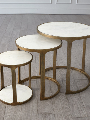 S/3 Marble Top Nesting Tables-brass