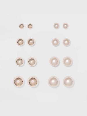 Stud Earring Set 8pc - A New Day™ Rose Gold/pearl