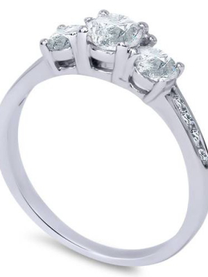 Pompeii3 1 Ct Three Stone Diamond Engagement Ring 14k White Gold