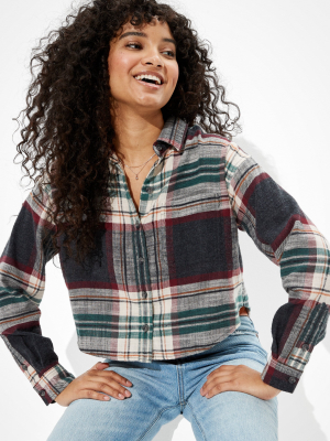 Ae Cropped Plaid Flannel Shirt