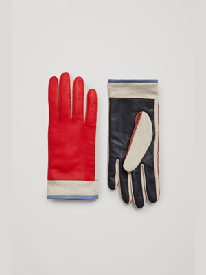 Colour-block Leather Gloves