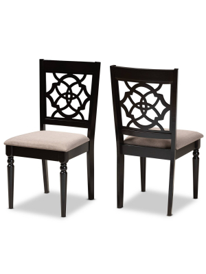 2pc Renaud Fabric Upholstered Dining Chair Set Sand/dark Brown - Baxton Studio