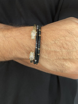 Wristband With Black Onyx And Hematite Heishi Beads