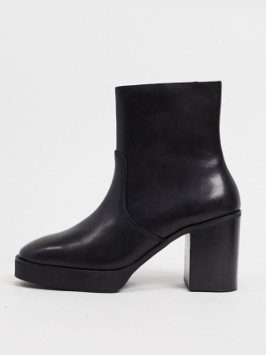 Asos Design Heeled Chelsea Boots In Black Leather With Black Platform Sole