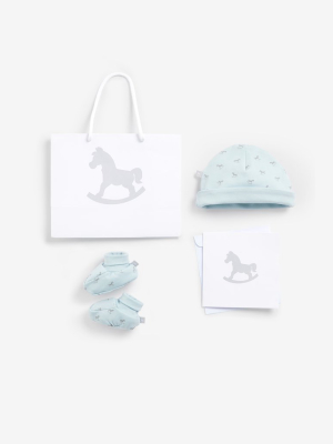 Luxury Bag, Card, Hat And Booties Set Blue