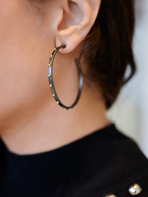 Gold Metal Button Hoop Earring