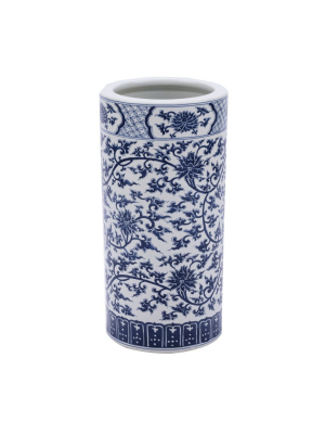 Twisted Lotus Umbrella Stand Vase, Blue And White