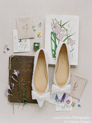 White Embroidered Flats With Bows By Joy Proctor