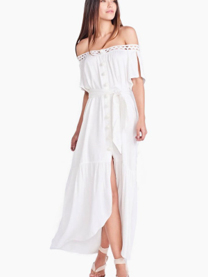 Kanda Off Shoulder Button Up Maxi Dress - Off White