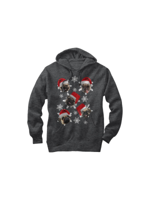 Women's Lost Gods Ugly Christmas Pug Snowflakes Pull Over Hoodie