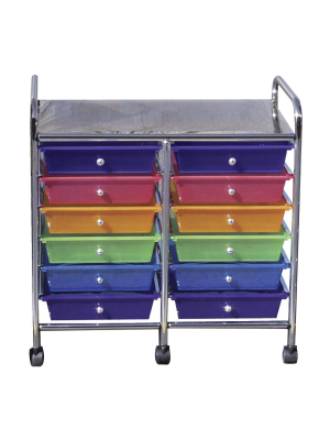 Mobile Organizer, 12 Drawers, 25 X 26 X 15-1/4 Inches, Multiple Colors