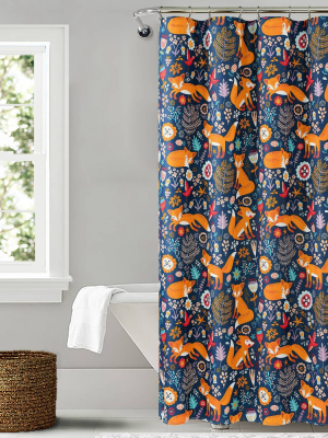 72"x72" Friendly Fox Shower Curtain Navy - Lush Décor