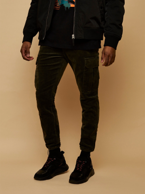 Khaki Corduroy Skinny Cargo Pants