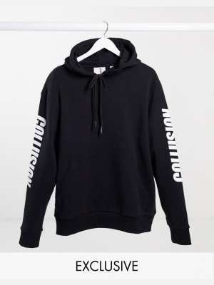 Collusion Unisex Hoodie With Print In Black