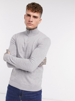 Topman Knitted Half Zip Turtleneck Sweater In Gray