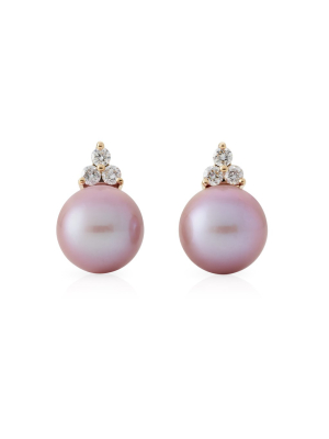 Diamond Trio & Pink Pearl Stud Earrings