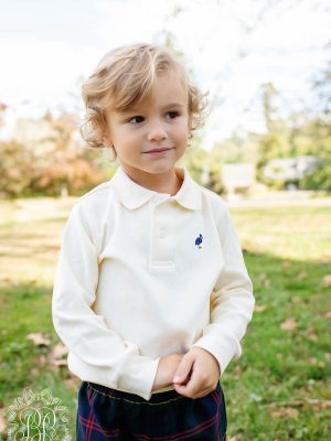 Long Sleeve Prim & Proper Polo & Onesie - Palmetto Pearl With Nantucket Navy Stork