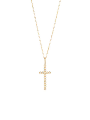 14k Gold Small Bezel Set Diamond Cross Necklace