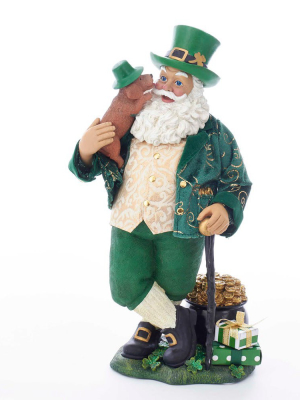 Kurt Adler 11" Fabriche Musical Irish Santa With Dog And Walking Cane