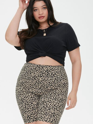 Plus Size Leopard Print Biker Shorts